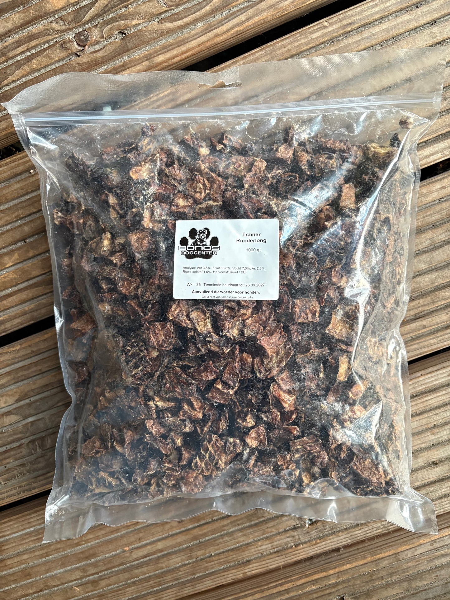 Gedroogde Runderlong voor honden – 100% rund | 1 kg