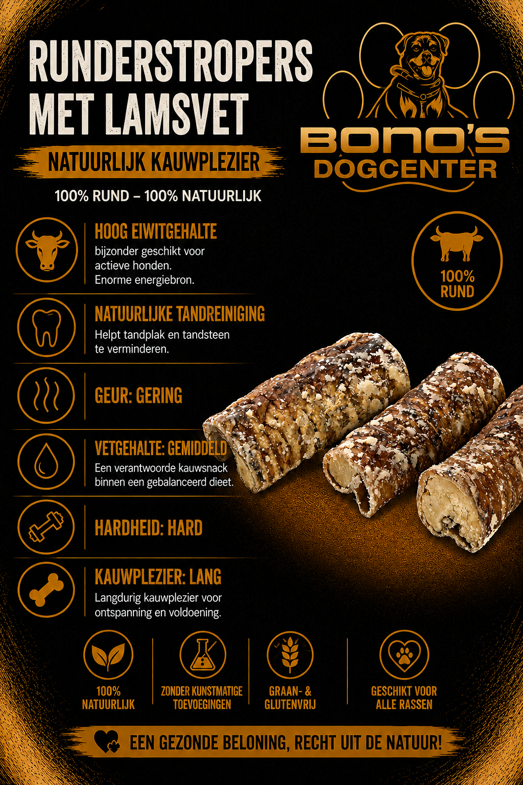 π Runderstroper met Lamsvet | 100% Natuurlijke Hondensnack