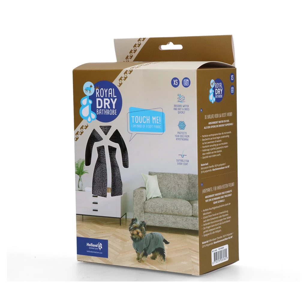 Royal Dry Badjas voor honden van XS tot XL in de kleur: Grijs