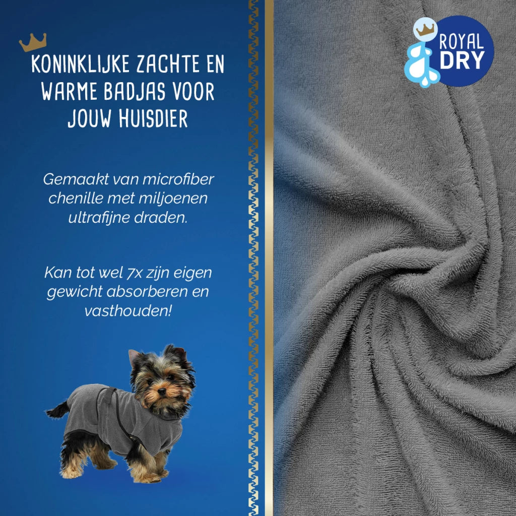 Royal Dry Badjas voor honden van XS tot XL in de kleur: Grijs