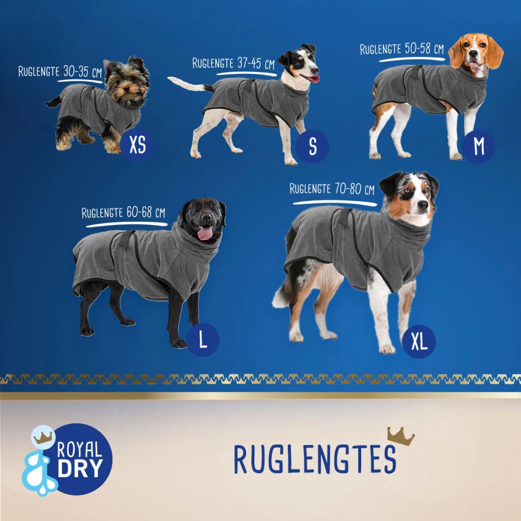Royal Dry Badjas voor honden van XS tot XL in de kleur: Grijs