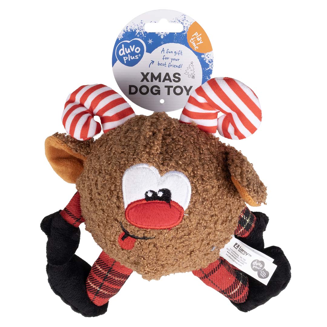 duvoplus Xmas Pluche Rendierbal – Hondenspeelgoed met pieper 🎄🦌