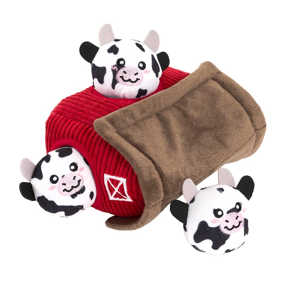 🐄 ZippyPaws Zippy Burrow – Barn with Cow Bubble Babiez