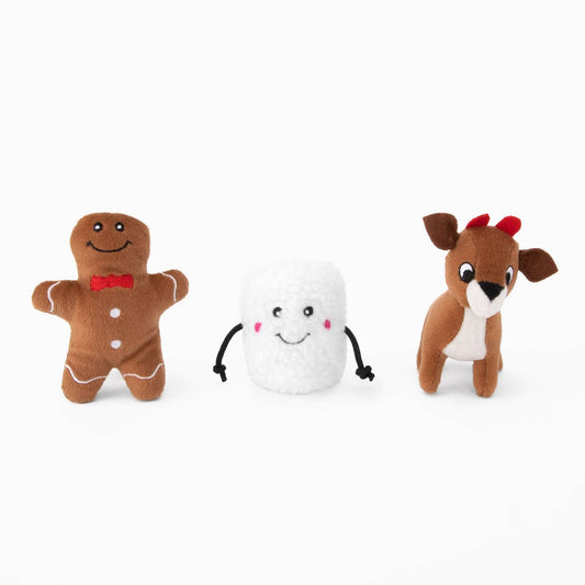 Holiday Miniz - Santa's vrienden (3 stuks) - Kerstspeelgoed voor honden