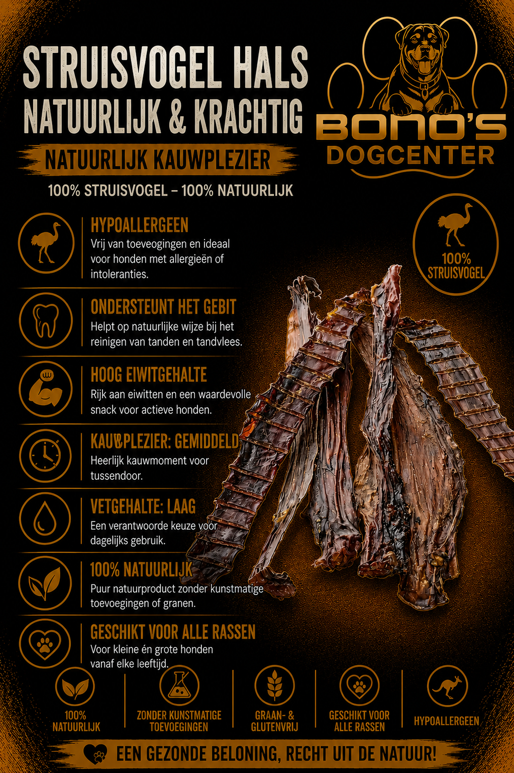 🦤 Struisvogelhals | 100% Natuurlijke Hondensnack