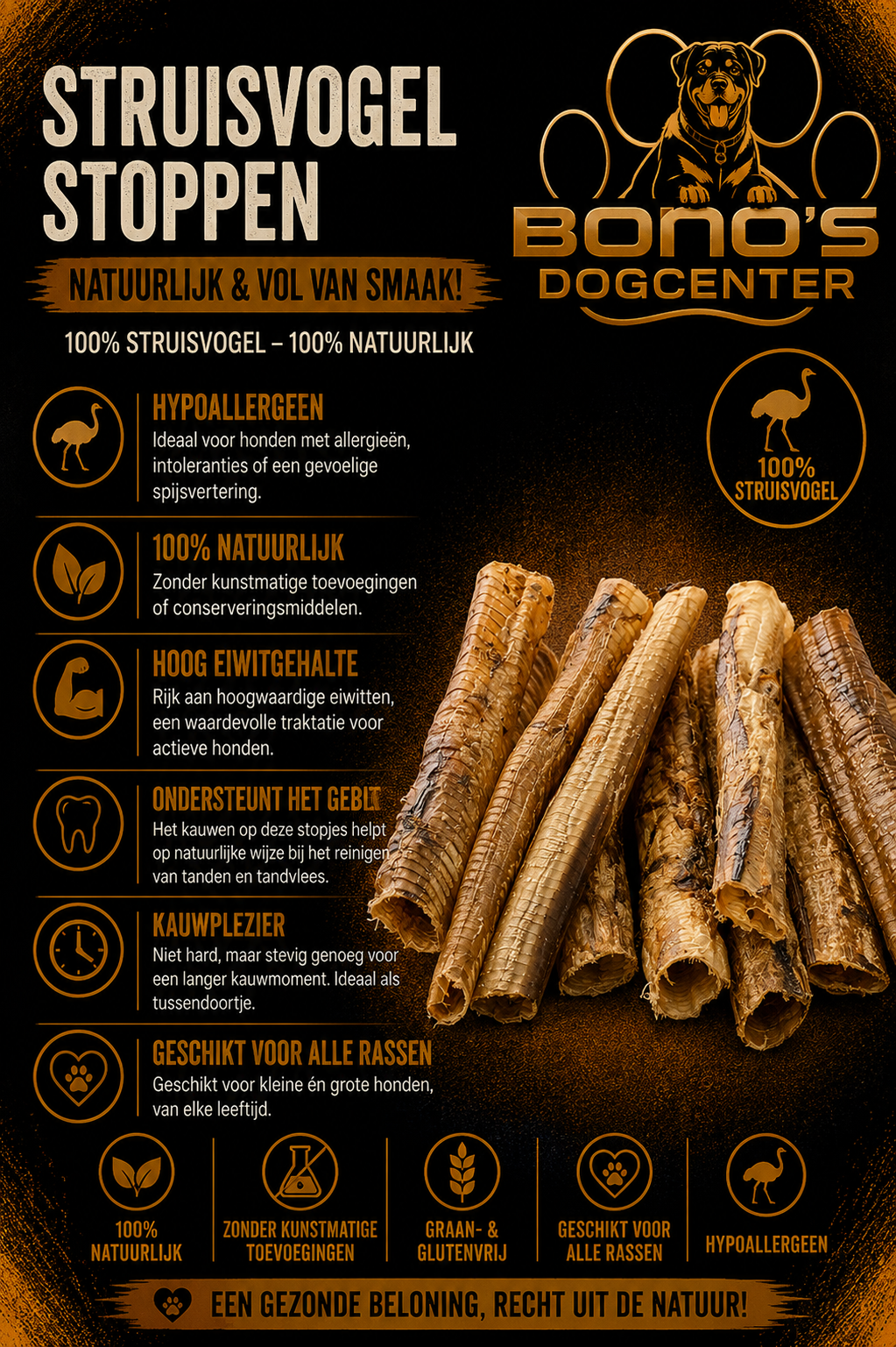 🦤 Struisvogelstoppen | 100% Natuurlijke Hondensnack