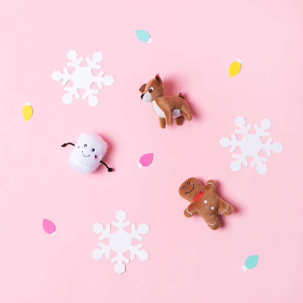 Holiday Miniz - Santa's vrienden (3 stuks) - Kerstspeelgoed voor honden