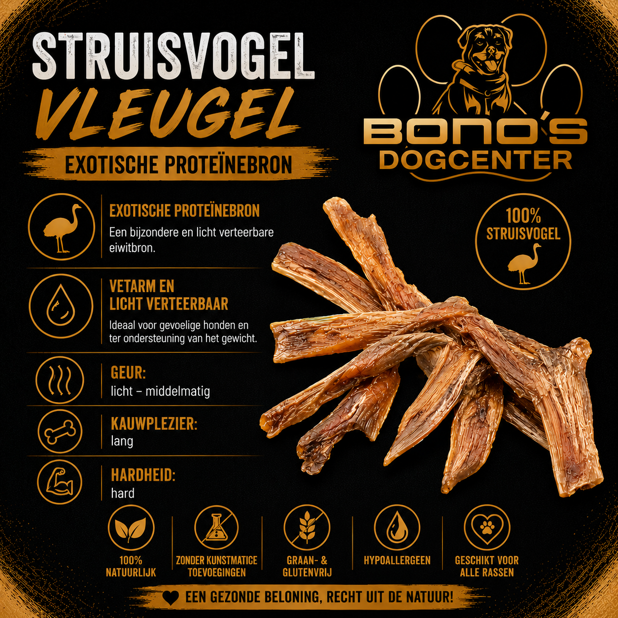 🦤 Struisvogelvleugel | 100% Natuurlijke Hondensnack