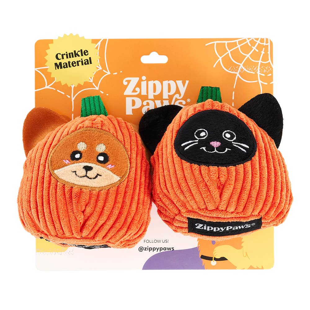 ZippyPaws Halloween Pompoenen 2-pack – Hondenspeelgoed met Kat & Hond 🎃🐾