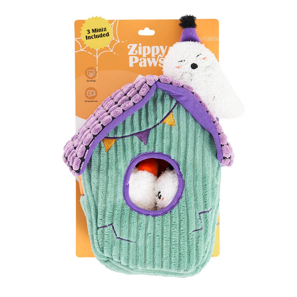ZippyPaws Halloween Burrow Haunted House – Interactief Hondenspeelgoed 👻🎃