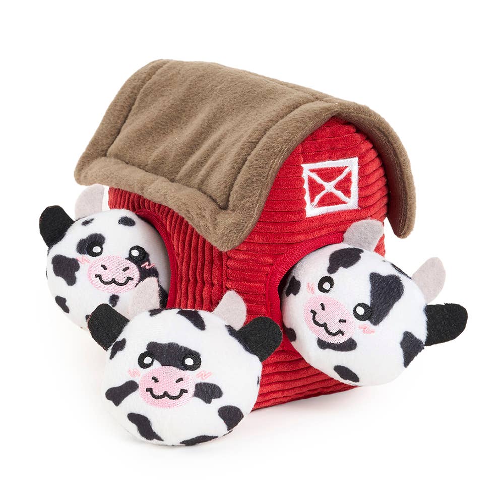 🐄 ZippyPaws Zippy Burrow – Barn with Cow Bubble Babiez