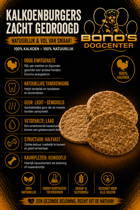 🦃 Kalkoenburgers Zacht Gedroogd | 100% Natuurlijke Hondensnack