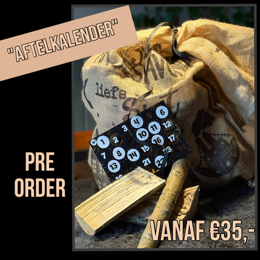 "Aftelkalender feestdagen" jute zak vol cadeautjes voor de hond.